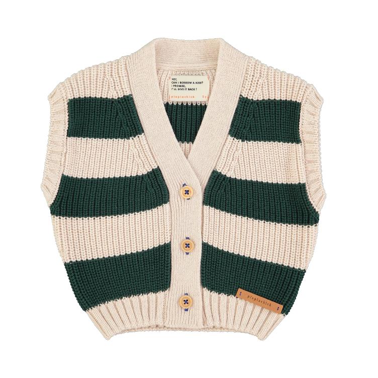 knitted waist coat ecru & green