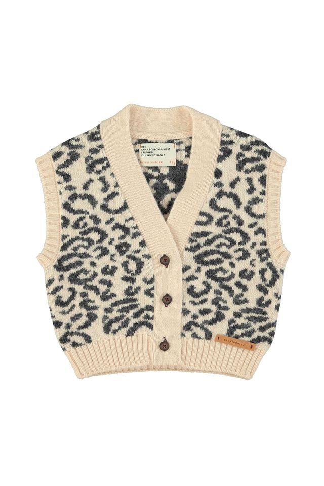 knitted waistcoat light pink w animal print