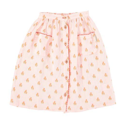 Long skirt w front pockets light pink w flowers allover