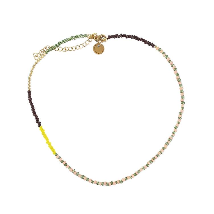 necklace Piupiuchick multicolor greens glass beads and gold nr2