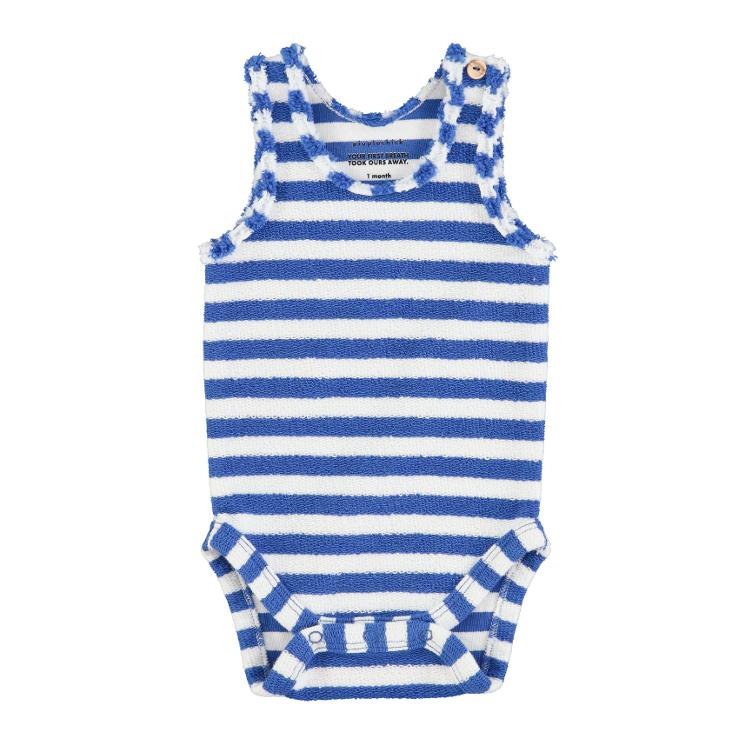 newborn sleeveless body blue & white stripes