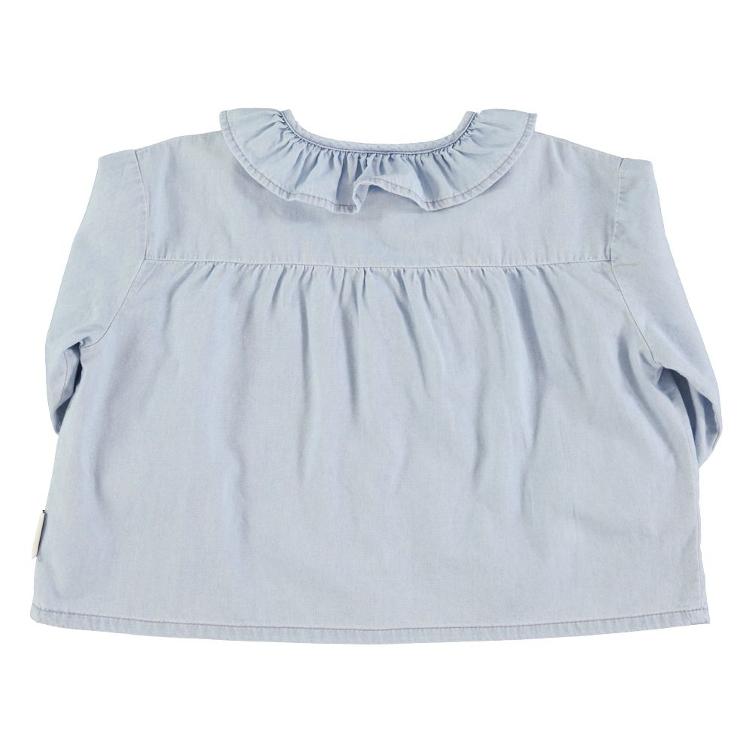 Peter pan collar blouse light blue chambray - 0