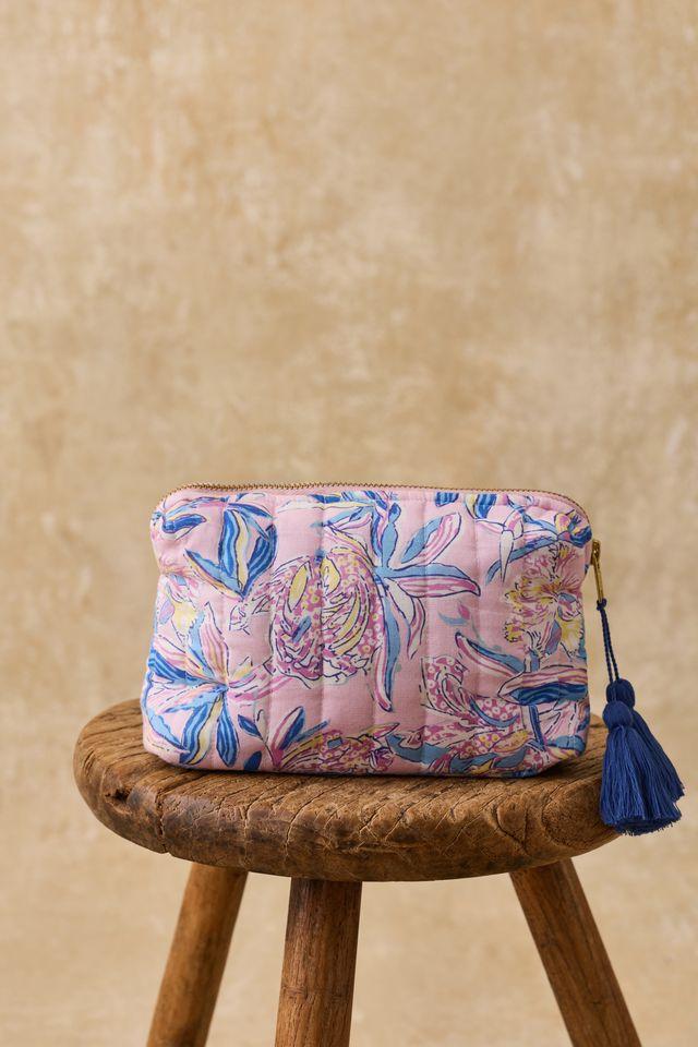 Pouch Teiki blue Hibiscus pink