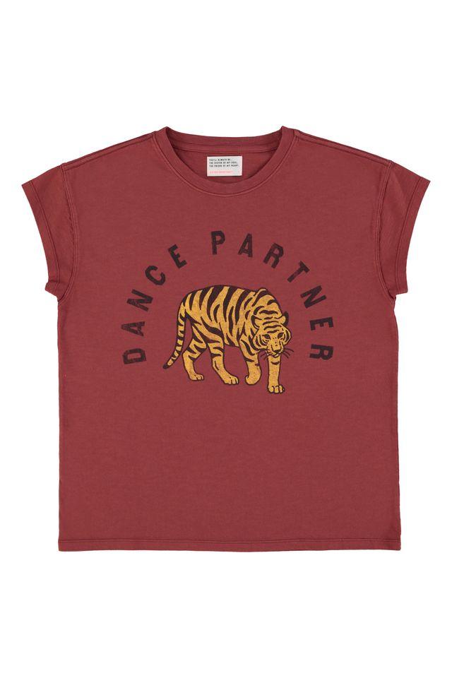Short sleeve t shirt bordeaux w leopard print