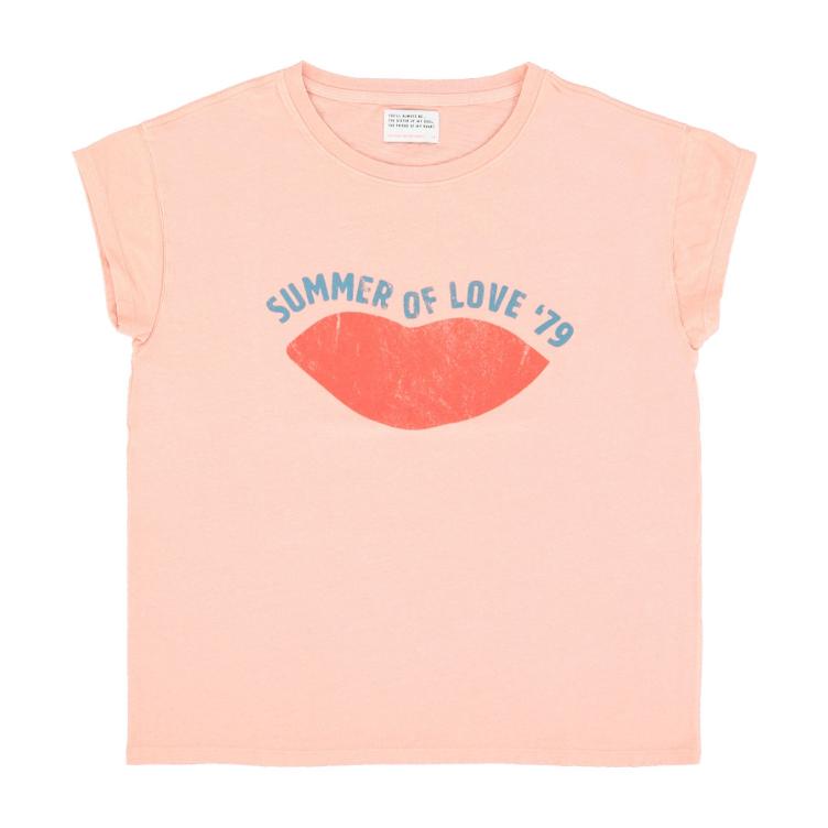 short sleeve t-shirt coral w lips print