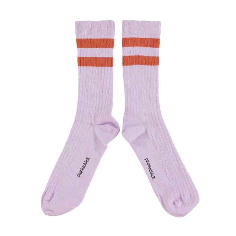 short socks lavender w terracotta stripes
