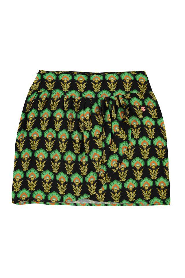 short wrap skirt black & green flowers