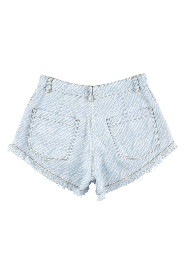 shorts w fringes light blue denim w zebra print - 0