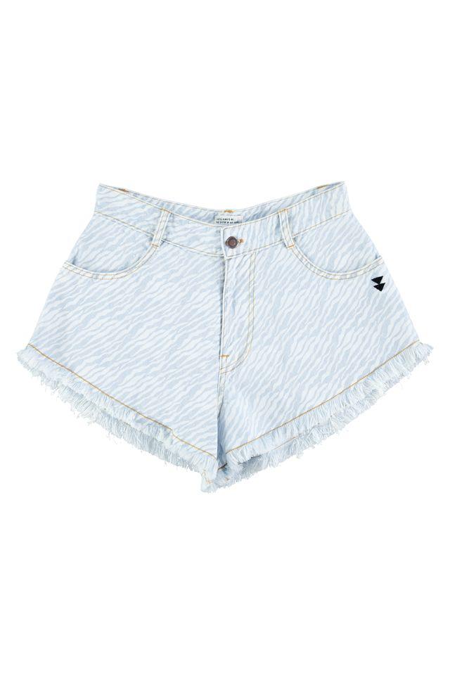 shorts w fringes light blue denim w zebra print