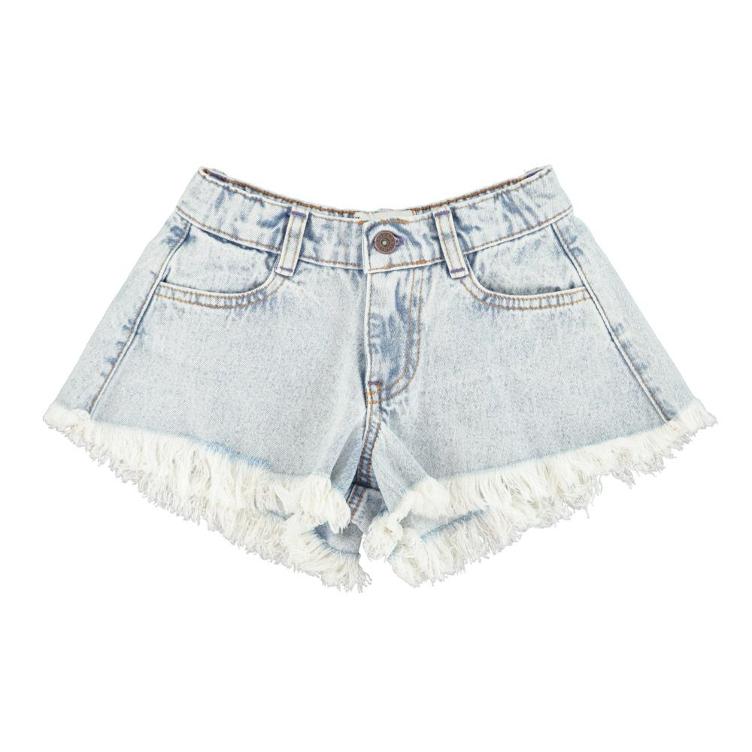 shorts w fringes washed blue