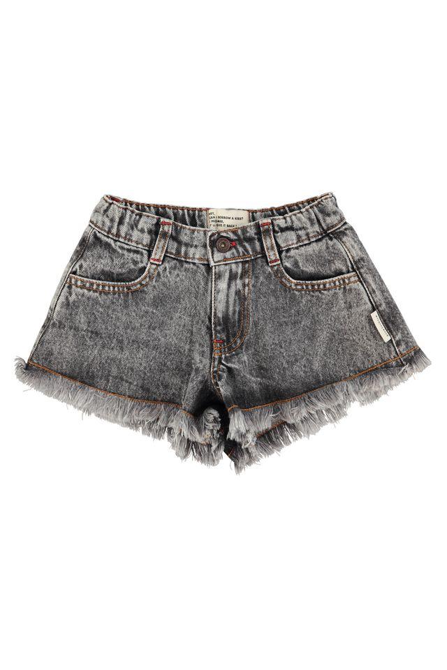 Shorts with fringes washed black denim