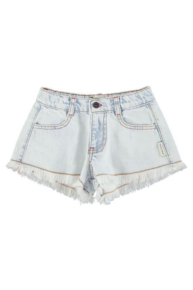 Shorts with fringes washed light blue denim