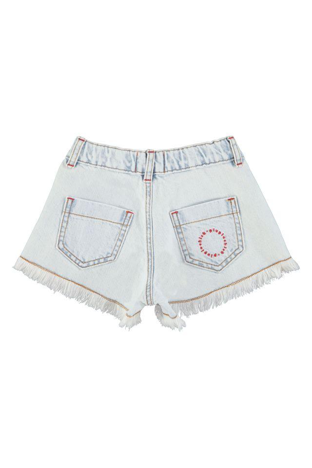 Shorts with fringes washed light blue denim - 0