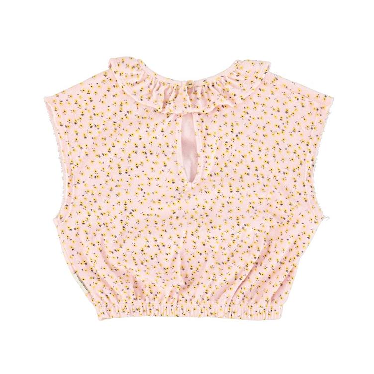 sleeveless blouse collar light pink w yellow flowers - 0