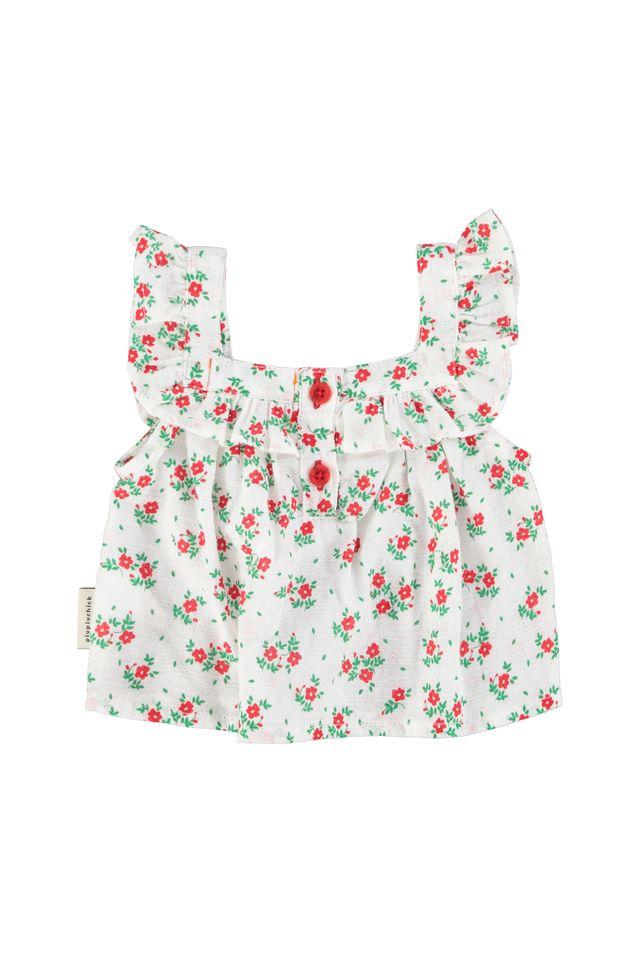 sleeveless blouse ecru w red flowers allover - 0