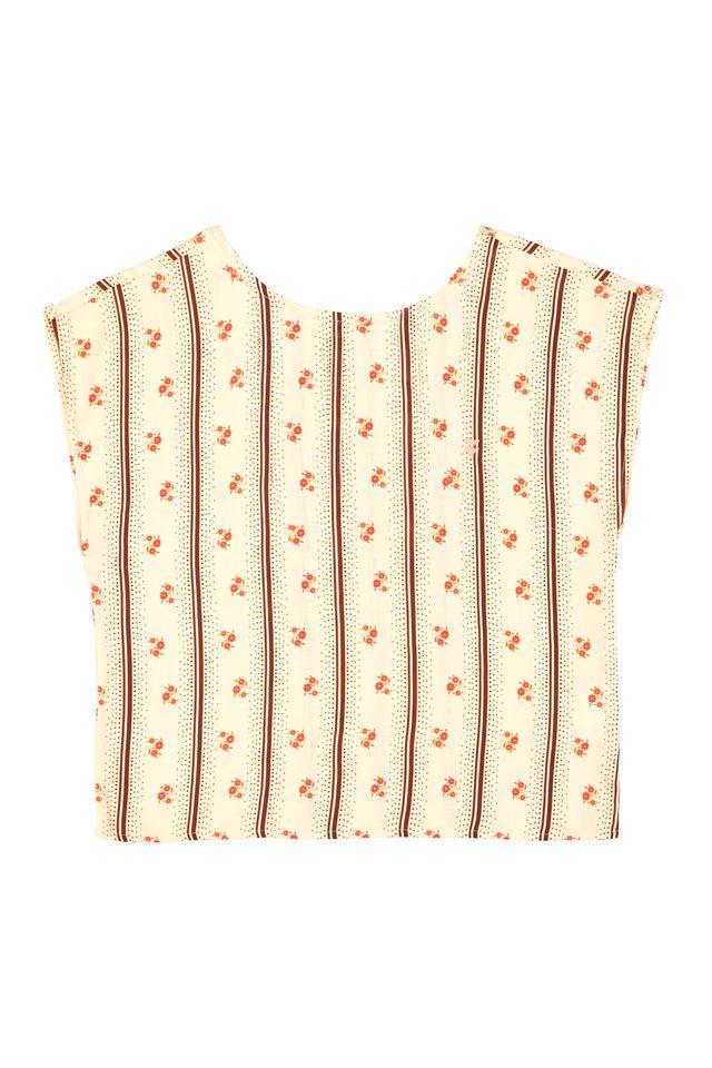 Sleeveless blouse ecru w vintage flowers