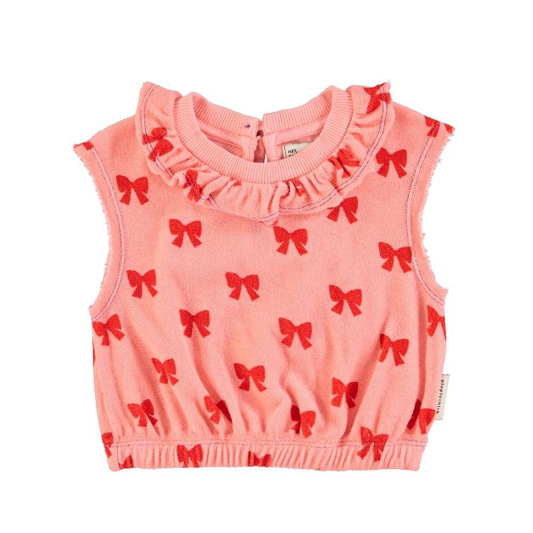 sleeveless blouse w collar pink w red bows