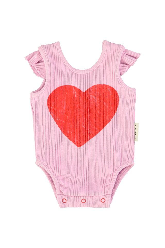 sleeveless bodysuit lilac w red heart print