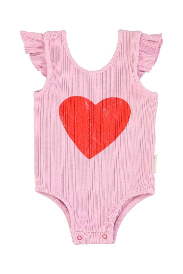 Sleeveless bodysuit lilac w red heart print