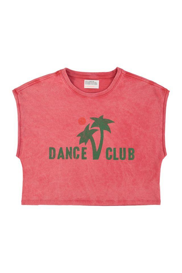 Sleeveless t-shirt coral w `dance club` print