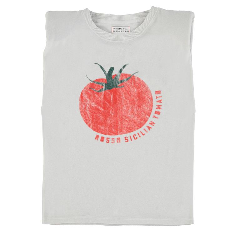 Sleeveless t shirt light grey `tomato` print