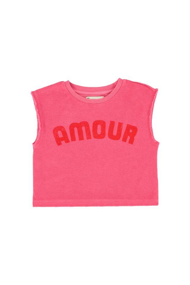 Sleeveless top pink w `amour` print