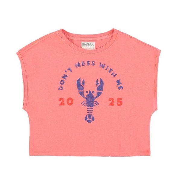 Sleeveless top w round neck pink `lobster` print