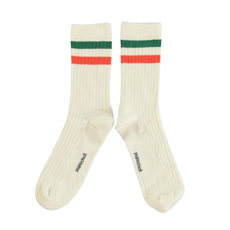 socks ecru w orange green stripes