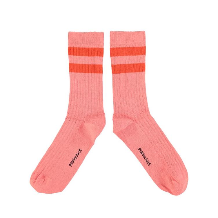 socks pink w orange stripes