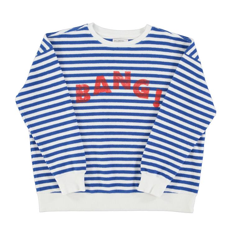sweatshirt blue & ecru stripes w 'bang' print