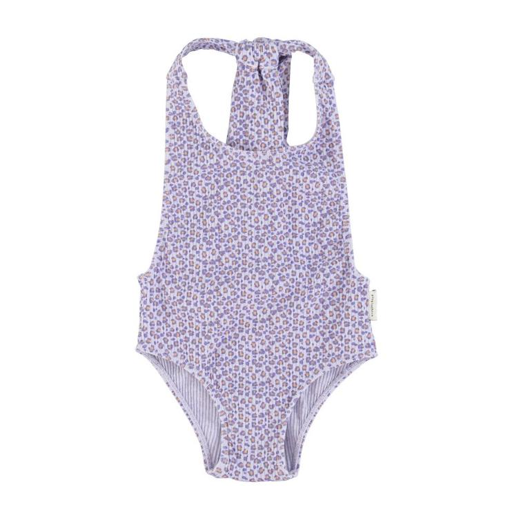 Swimsuit back bow lavender animal print