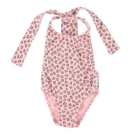Swimsuit back bow light pink animal print