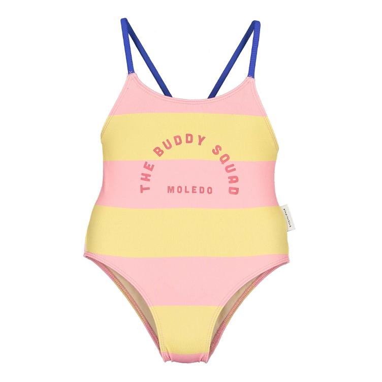 Swimsuit crossed straps yellow & pink