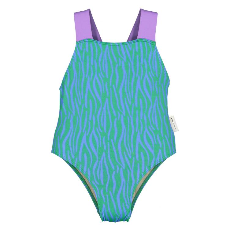 Swimsuit large straps blue & green animal