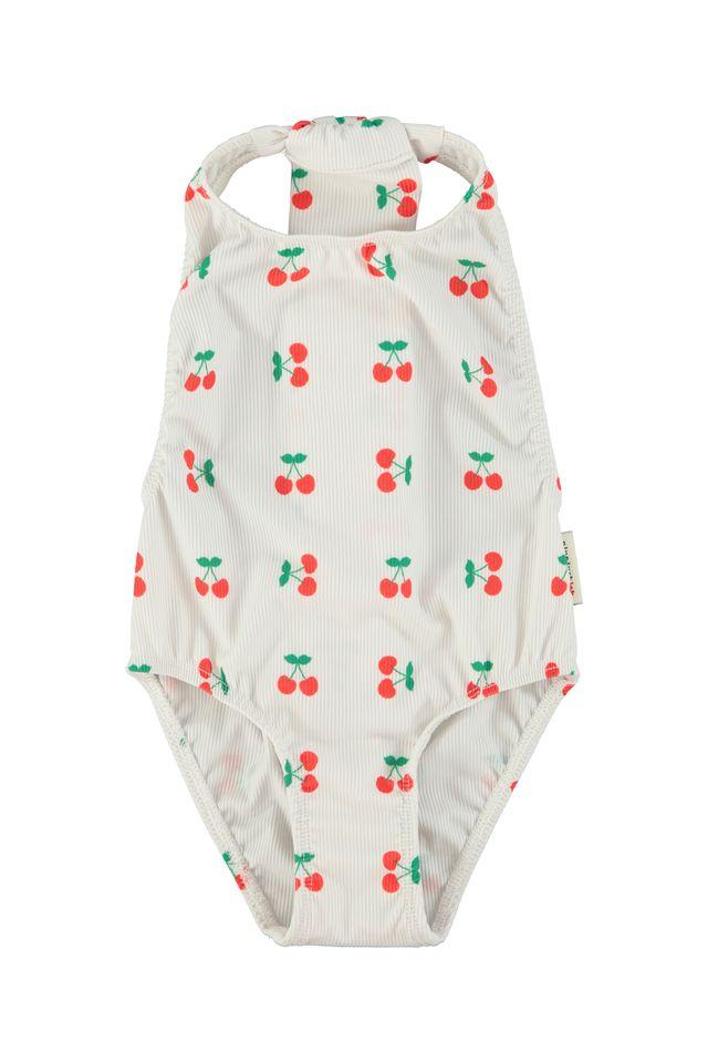 swimsuit w back bow/ ecru w/ cerries
