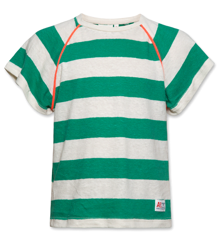 t shirt c-neck striped linen green