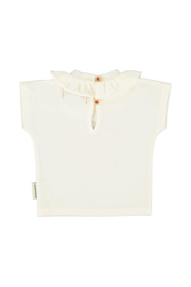 t shirt w collar ecru w red heart - 0