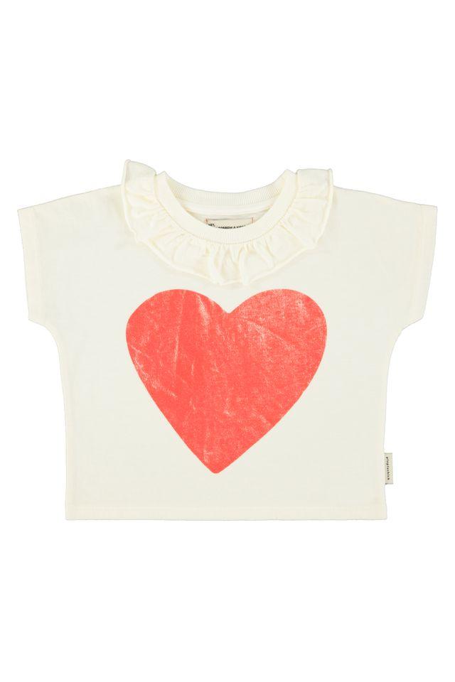 t shirt w collar ecru w red heart