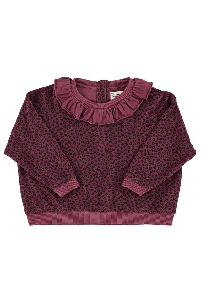 terry cotton sweatshirt aubergine w animal print