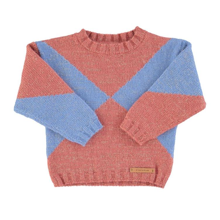 Knitted sweater pink & blue geometric