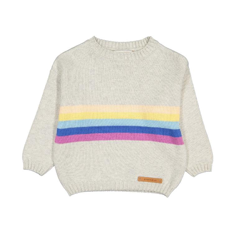 knitted sweater light grey multicolor stripes