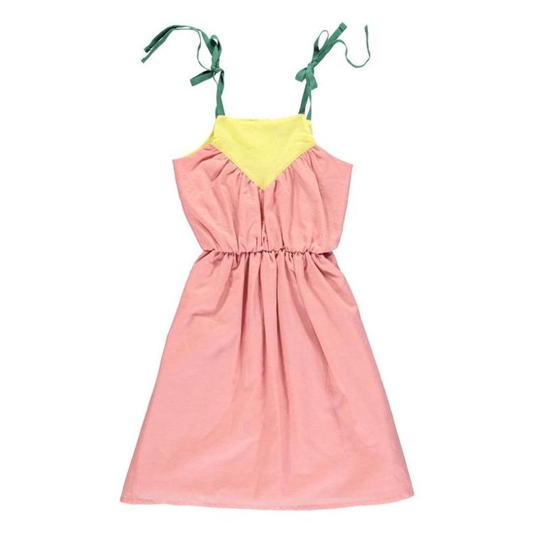 Tricolor long dress vintage pink