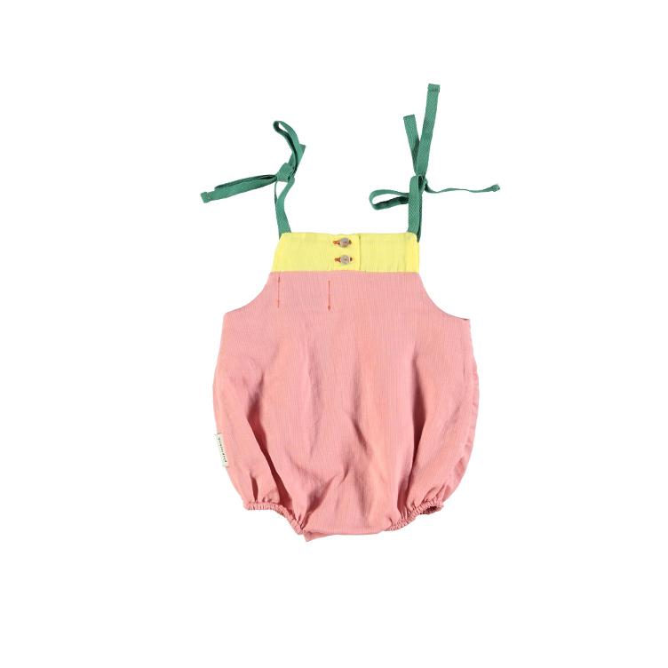 Tricolor romper baby pink yellow green - 0