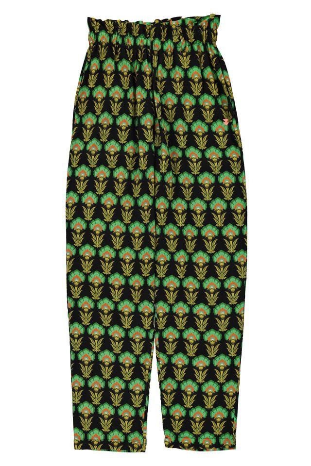 trousers black w green flowers