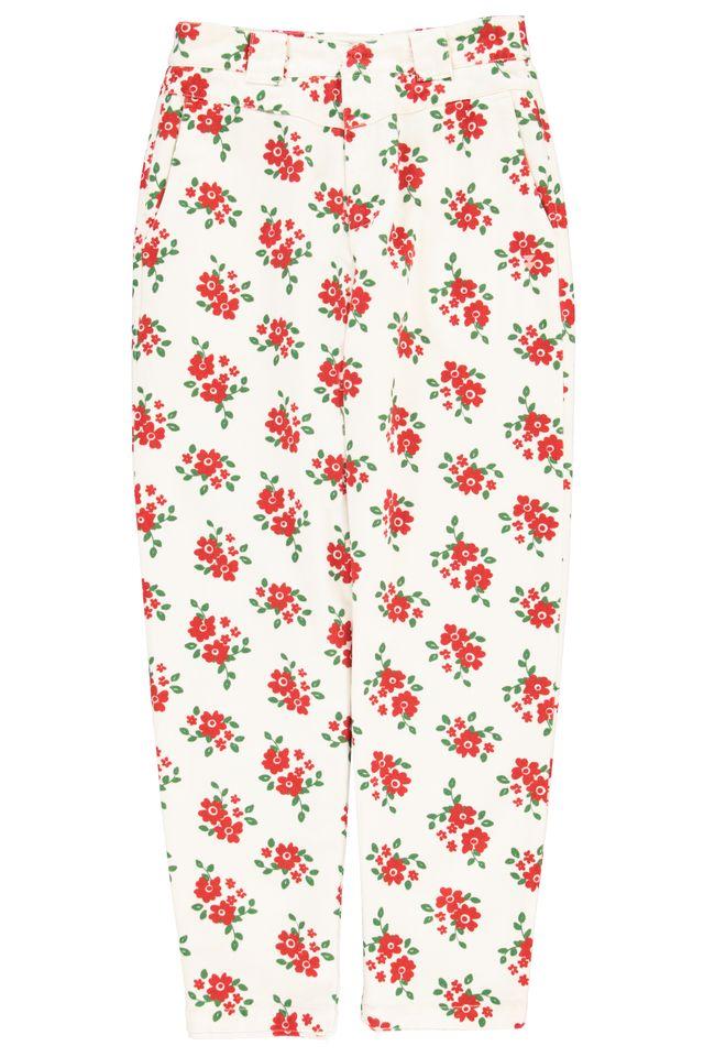 trousers ecru w red flowers