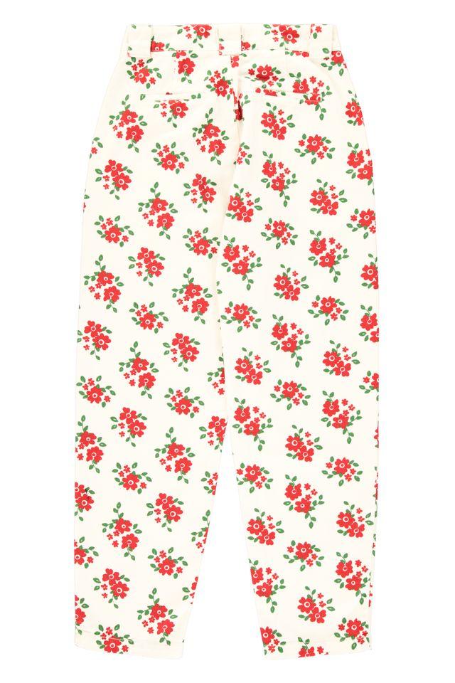 trousers ecru w red flowers - 0