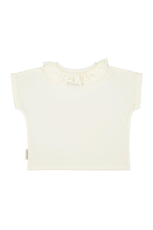 Tshirt w collar ecru w red heart print - 0